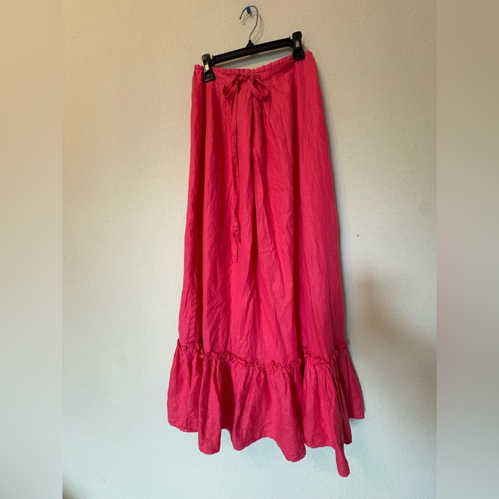 Vintage GAP Pink Linen Ruffled Trumpet Maxi Skirt Size 0 - Picture 6 of 9